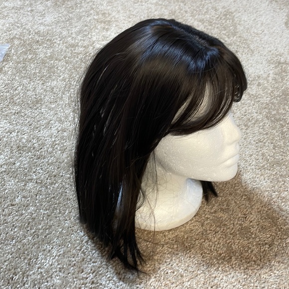 NWT 16-17”natural black brown hint straight blended human mix topper round bangs - Picture 11 of 16